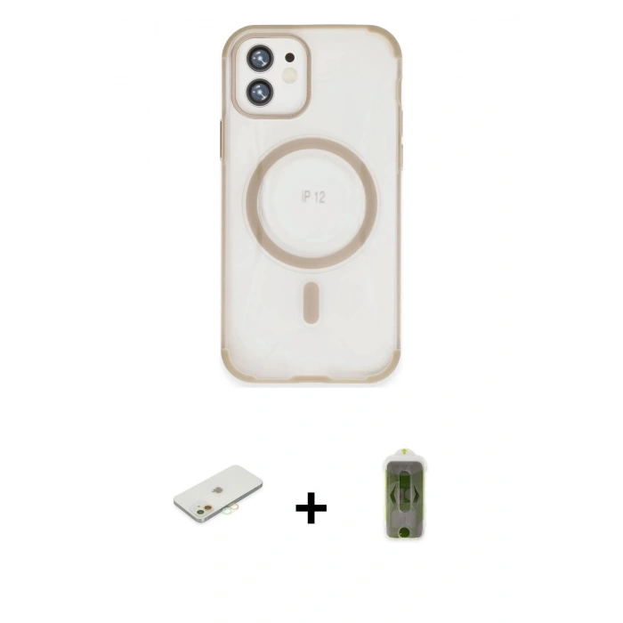 MARSİLYAN™- iPhone 12 Kılıf Eksen Klasik Koleksiyonu - Siyah Joko Magic 5D Hayalet Cam + Renkli Kamera Lens Koruma Cam - TU