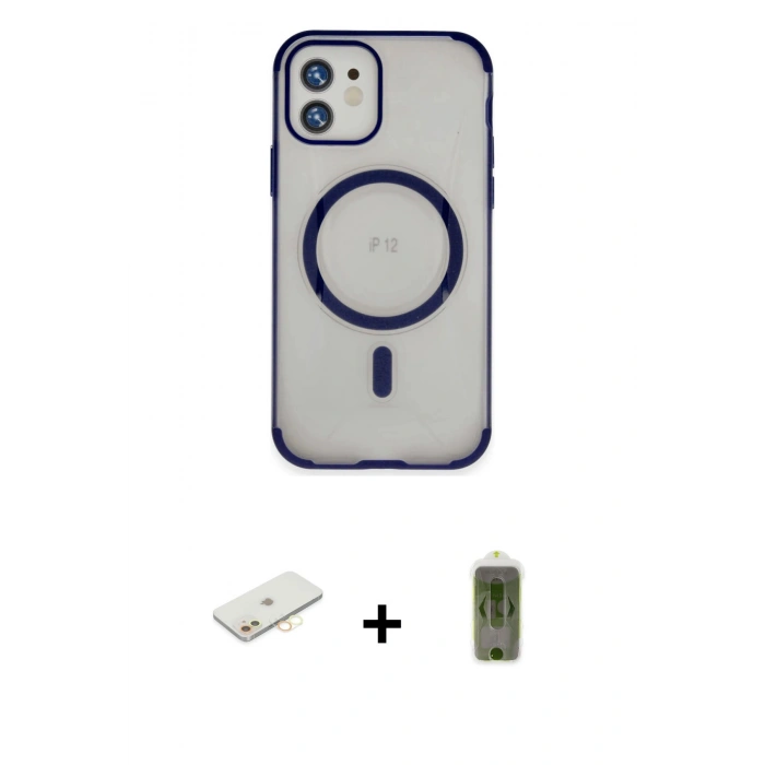 MARSİLYAN™- iPhone 12 Kılıf Eksen Klasik Koleksiyonu - Siyah Joko Magic 5D Hayalet Cam + Renkli Kamera Lens Koruma Cam - SI