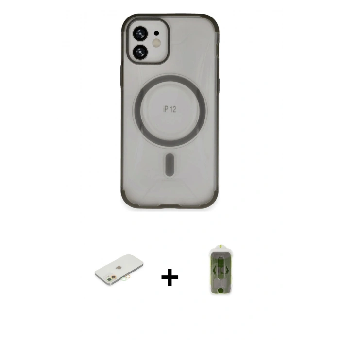 MARSİLYAN™- iPhone 12 Kılıf Eksen Klasik Koleksiyonu - Siyah Joko Magic 5D Hayalet Cam + Renkli Kamera Lens Koruma Cam - TU
