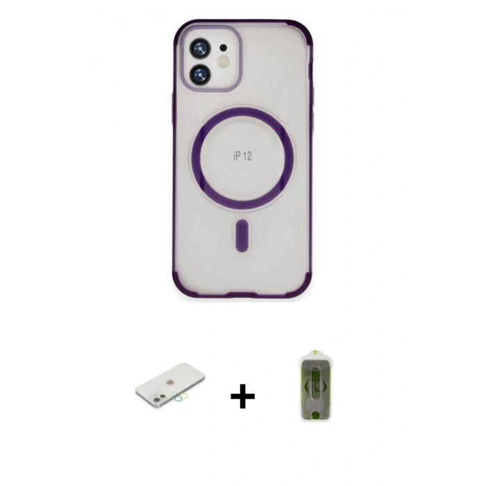 MARSİLYAN™- iPhone 12 Kılıf Eksen Klasik Koleksiyonu - Siyah Joko Magic 5D Hayalet Cam + Renkli Kamera Lens Koruma Cam - SI