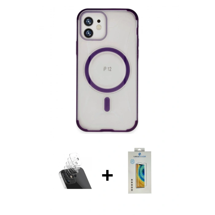 MARSİLYAN™- iPhone 12 Kılıf Eksen Klasik Koleksiyonu - Siyah Polymer Nano Ekran Koruyucu + Kamera Lens Koruma Cam - SF