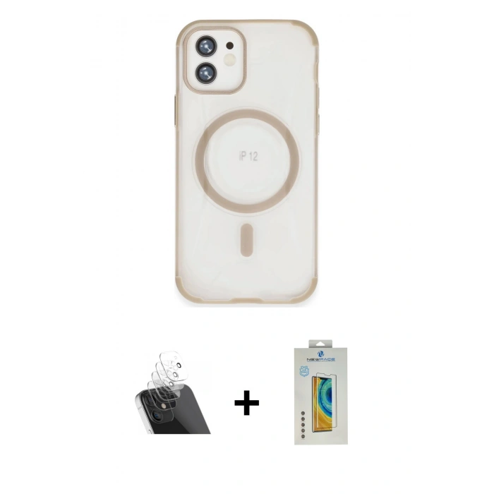 MARSİLYAN™- iPhone 12 Kılıf Eksen Klasik Koleksiyonu - Siyah Polymer Nano Ekran Koruyucu + Kamera Lens Koruma Cam - SF