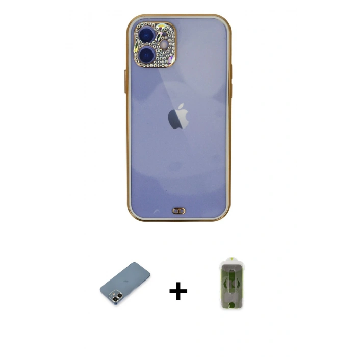 MARSİLYAN™- iPhone 12 Kılıf Eksen Minimal Koleksiyonu - Siyah Joko Magic 5D Hayalet Cam + Metal Kamera Lens Koruma Cam - GD