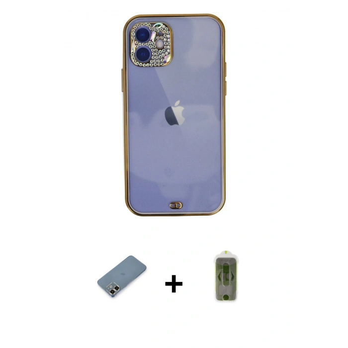 MARSİLYAN™- iPhone 12 Kılıf Eksen Minimal Koleksiyonu - Siyah Joko Magic 5D Hayalet Cam + Metal Kamera Lens Koruma Cam - GD