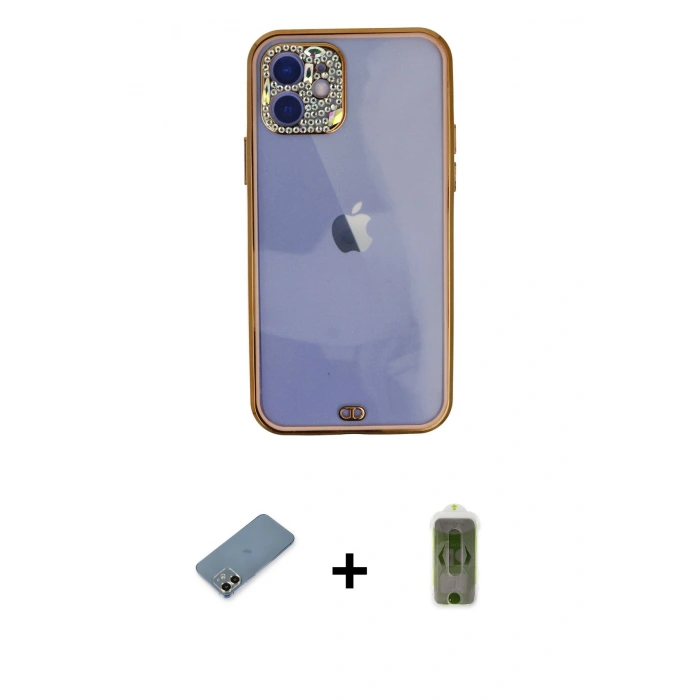 MARSİLYAN™- iPhone 12 Kılıf Eksen Minimal Koleksiyonu - Siyah Joko Magic 5D Hayalet Cam + Metal Kamera Lens Koruma Cam - GD