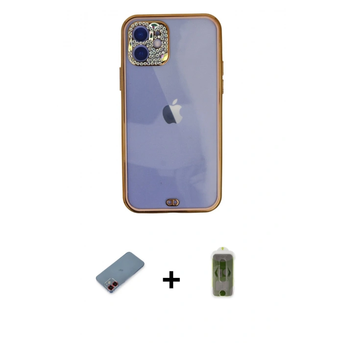 MARSİLYAN™- iPhone 12 Kılıf Eksen Minimal Koleksiyonu - Siyah Joko Magic 5D Hayalet Cam + Metal Kamera Lens Koruma Cam - KI