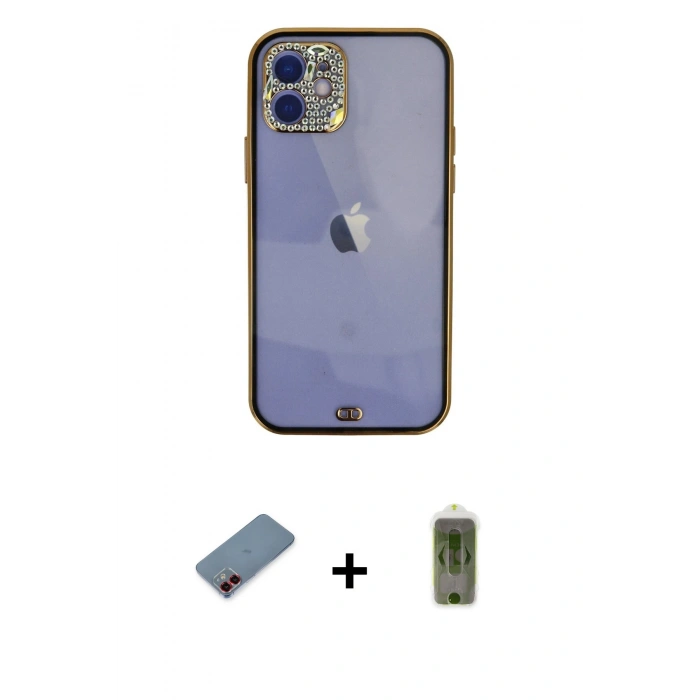 MARSİLYAN™- iPhone 12 Kılıf Eksen Minimal Koleksiyonu - Siyah Joko Magic 5D Hayalet Cam + Metal Kamera Lens Koruma Cam - KI