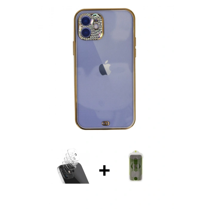 MARSİLYAN™- iPhone 12 Kılıf Eksen Minimal Koleksiyonu - Siyah Joko Magic 5D Hayalet Cam + Kamera Lens Koruma Cam - SF