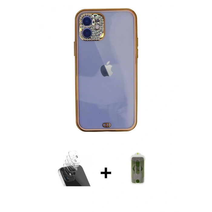 MARSİLYAN™- iPhone 12 Kılıf Eksen Minimal Koleksiyonu - Siyah Joko Magic 5D Hayalet Cam + Kamera Lens Koruma Cam - SF