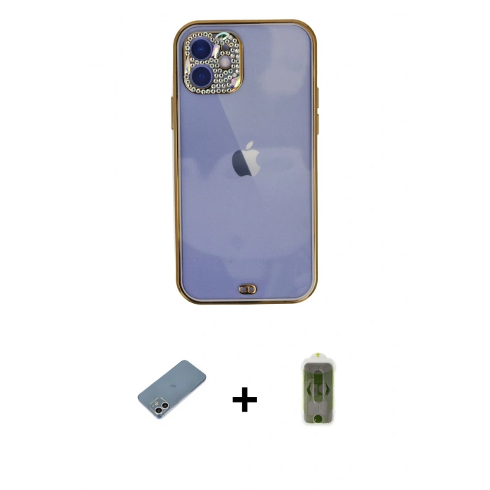 MARSİLYAN™- iPhone 12 Kılıf Eksen Minimal Koleksiyonu - Siyah Joko Magic 5D Hayalet Cam + Shine Kamera Lens Koruma Cam - GS
