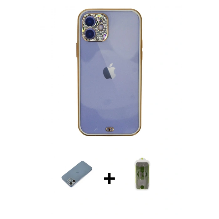 MARSİLYAN™- iPhone 12 Kılıf Eksen Minimal Koleksiyonu - Siyah Joko Magic 5D Hayalet Cam + Shine Kamera Lens Koruma Cam - GS