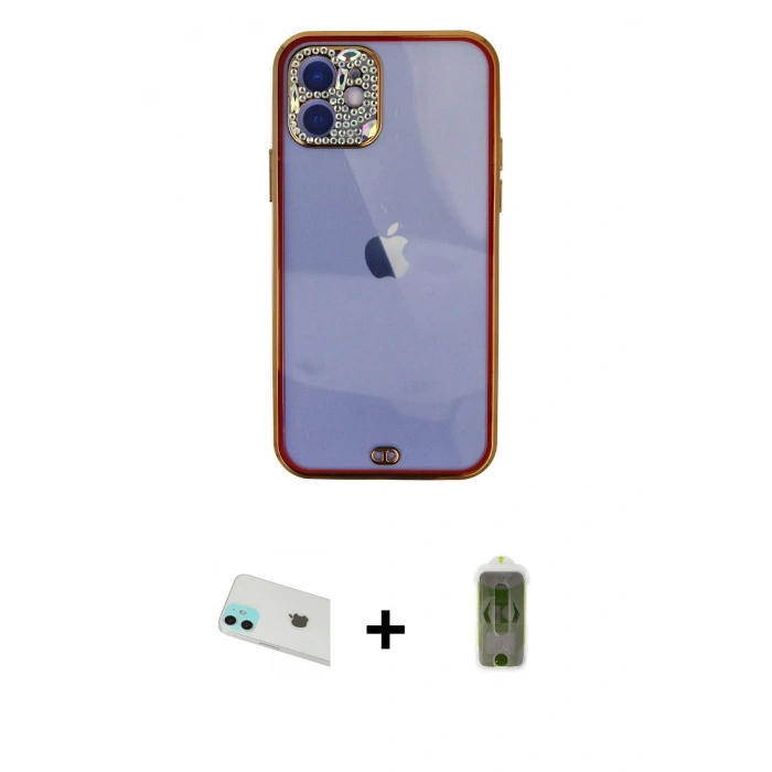 MARSİLYAN™- iPhone 12 Kılıf Eksen Minimal Koleksiyonu - Siyah Joko Magic 5D Hayalet Cam + Rainbow Kamera Lens Koruma Cam - YL