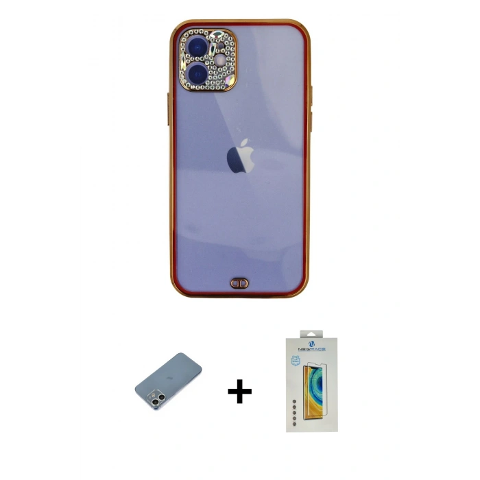 MARSİLYAN™- iPhone 12 Kılıf Eksen Minimal Koleksiyonu - Siyah Polymer Nano Ekran Koruyucu + Shine Kamera Lens Koruma Cam - GS