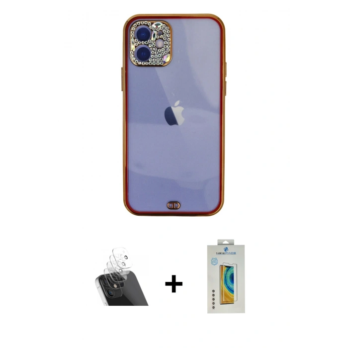 MARSİLYAN™- iPhone 12 Kılıf Eksen Minimal Koleksiyonu - Siyah Polymer Nano Ekran Koruyucu + Kamera Lens Koruma Cam - SF