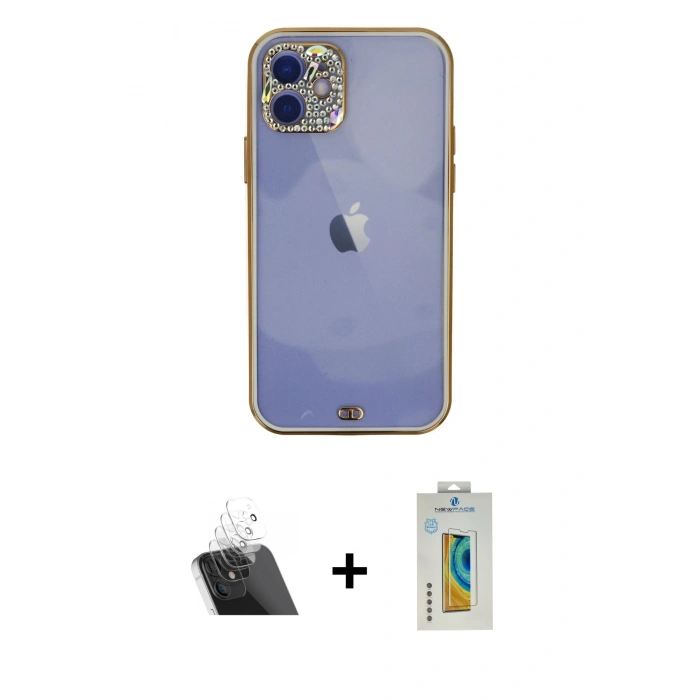 MARSİLYAN™- iPhone 12 Kılıf Eksen Minimal Koleksiyonu - Siyah Polymer Nano Ekran Koruyucu + Kamera Lens Koruma Cam - SF