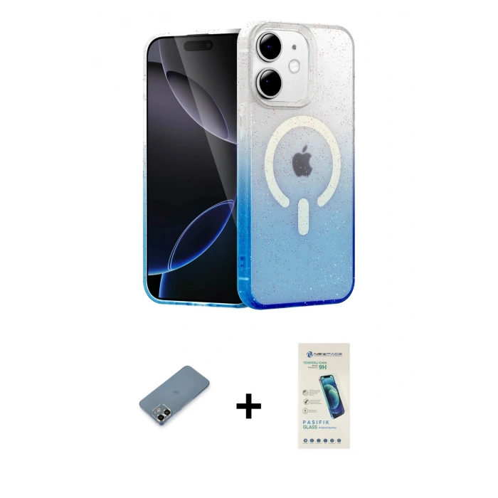 MARSİLYAN™- iPhone 12 Kılıf Eksen Minimal Özel Seri - Şeffaf Pasifik Cam Ekran Koruyucu + Açık Yeşil Metal Kamera Lens Koruma Cam