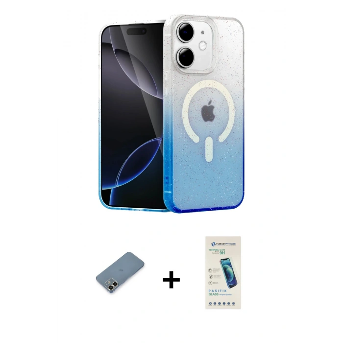 MARSİLYAN™- iPhone 12 Kılıf Eksen Minimal Özel Seri - Şeffaf Pasifik Cam Ekran Koruyucu + Metal Kamera Lens Koruma Cam - GD