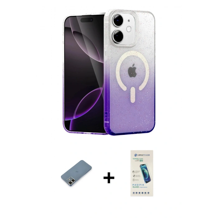 MARSİLYAN™- iPhone 12 Kılıf Eksen Minimal Özel Seri - Şeffaf Pasifik Cam Ekran Koruyucu + Metal Kamera Lens Koruma Cam - GD