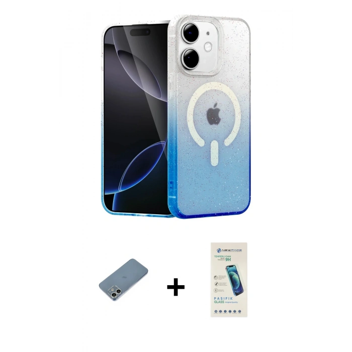 MARSİLYAN™- iPhone 12 Kılıf Eksen Minimal Özel Seri - Şeffaf Pasifik Cam Ekran Koruyucu + Shine Kamera Lens Koruma Cam - GS
