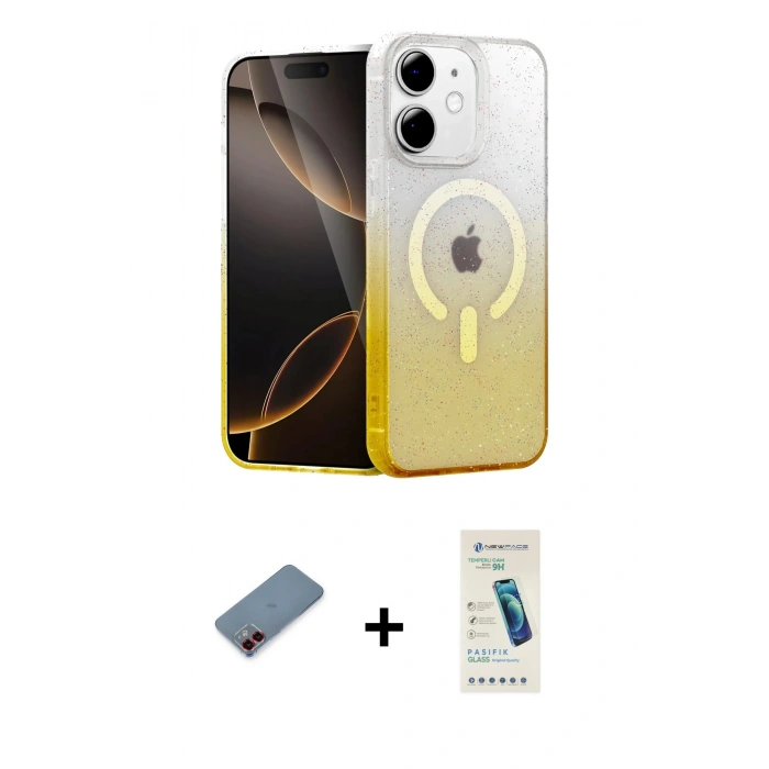 MARSİLYAN™- iPhone 12 Kılıf Eksen Minimal Özel Seri - Şeffaf Pasifik Cam Ekran Koruyucu + Metal Kamera Lens Koruma Cam - KI