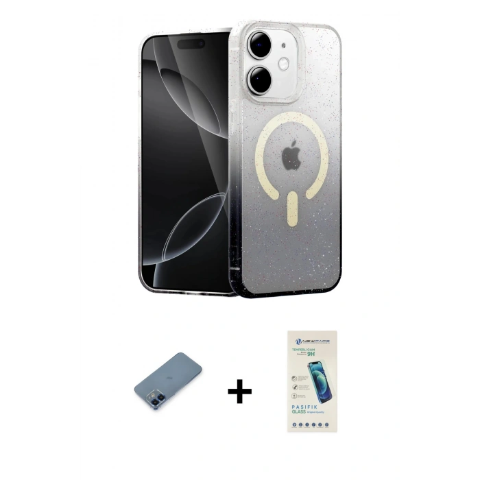MARSİLYAN™- iPhone 12 Kılıf Eksen Minimal Özel Seri - Şeffaf Pasifik Cam Ekran Koruyucu + Metal Kamera Lens Koruma Cam - MI