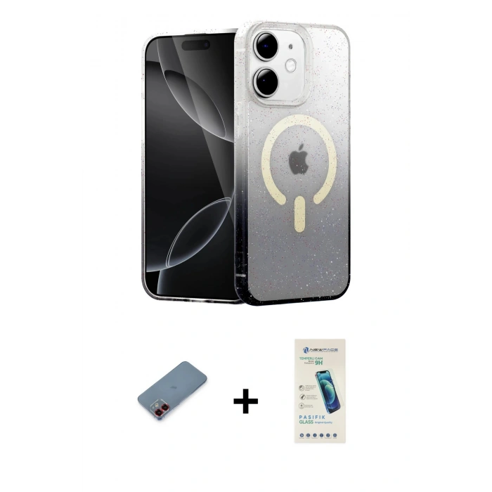 MARSİLYAN™- iPhone 12 Kılıf Eksen Minimal Özel Seri - Şeffaf Pasifik Cam Ekran Koruyucu + Metal Kamera Lens Koruma Cam - KI