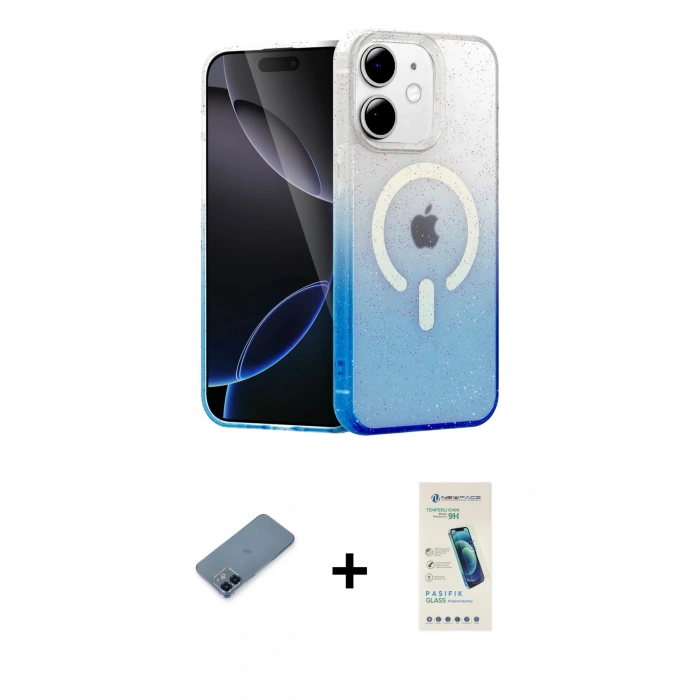 MARSİLYAN™- iPhone 12 Kılıf Eksen Minimal Özel Seri - Şeffaf Pasifik Cam Ekran Koruyucu + Metal Kamera Lens Koruma Cam - MI