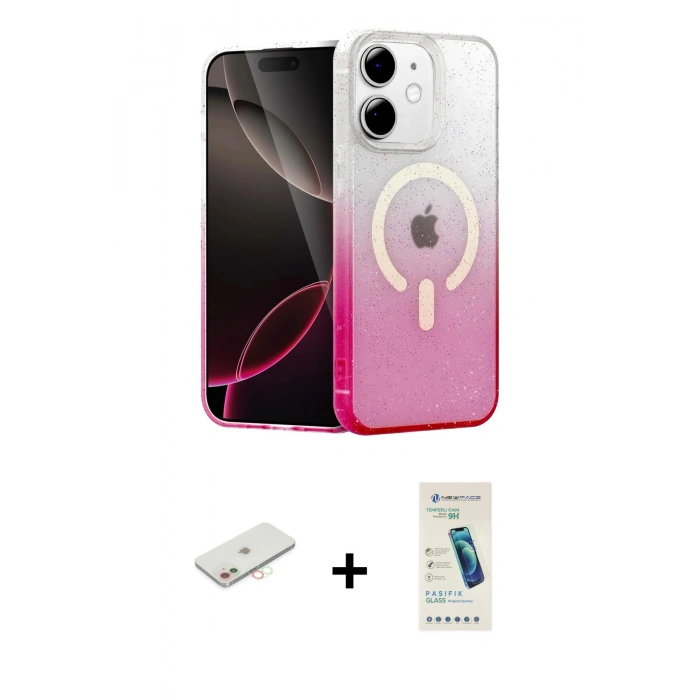 MARSİLYAN™- iPhone 12 Kılıf Eksen Minimal Özel Seri - Şeffaf Pasifik Cam Ekran Koruyucu + Renkli Kamera Lens Koruma Cam - YL