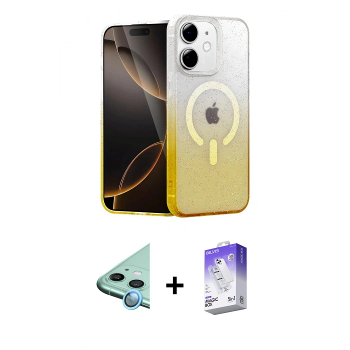 MARSİLYAN™- iPhone 12 Kılıf Eksen Minimal Özel Seri - Siyah Bilvis 5in1 3D Magic Cam Ekran Koruyucu + Raze Metal Kamera Lens - MI