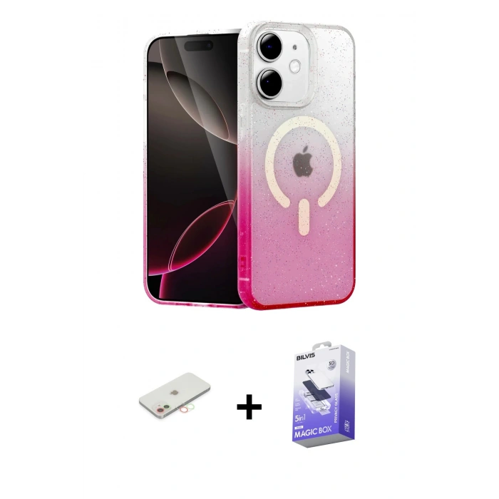 MARSİLYAN™- iPhone 12 Kılıf Eksen Minimal Özel Seri - Siyah Bilvis 5in1 5D Magic Hayalet Cam Ekran Koruyucu + Renkli Kamera Lens Koruma Cam - YL