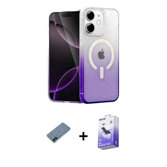 MARSİLYAN™- iPhone 12 Kılıf Eksen Minimal Özel Seri - Siyah Bilvis 5in1 5D Magic Hayalet Cam Ekran Koruyucu + Metal Kamera Lens Koruma Cam - MI