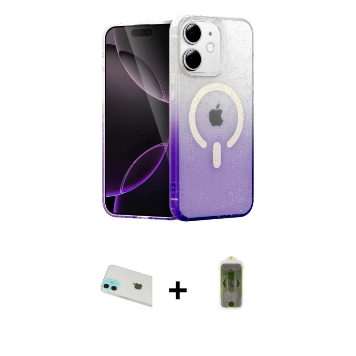 MARSİLYAN™- iPhone 12 Kılıf Eksen Minimal Özel Seri - Siyah Joko Magic 5D Hayalet Cam + Rainbow Kamera Lens Koruma Cam - YL