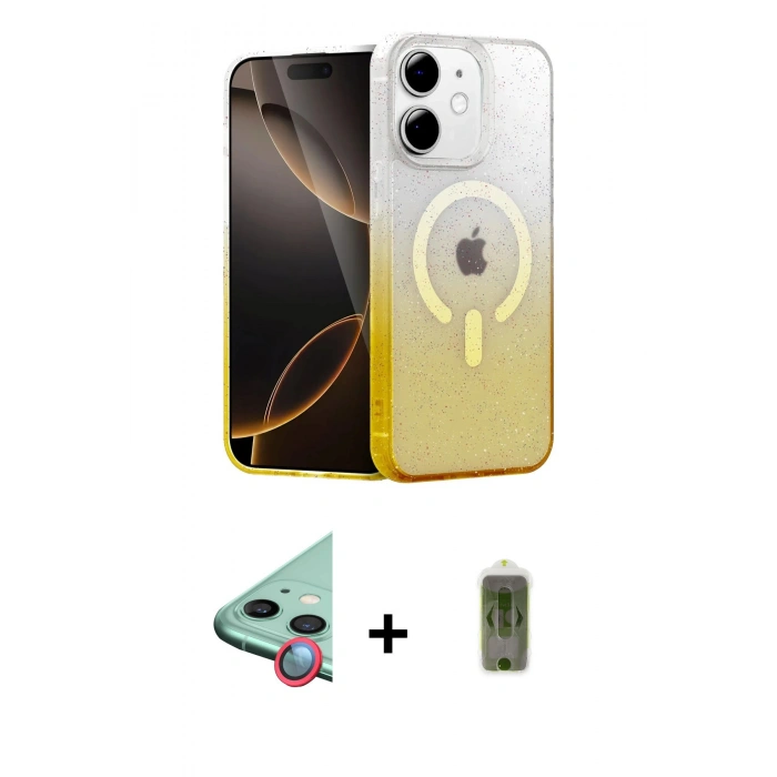 MARSİLYAN™- iPhone 12 Kılıf Eksen Minimal Özel Seri - Siyah Joko Magic 5D Hayalet Cam + Raze Metal Kamera Lens - KI