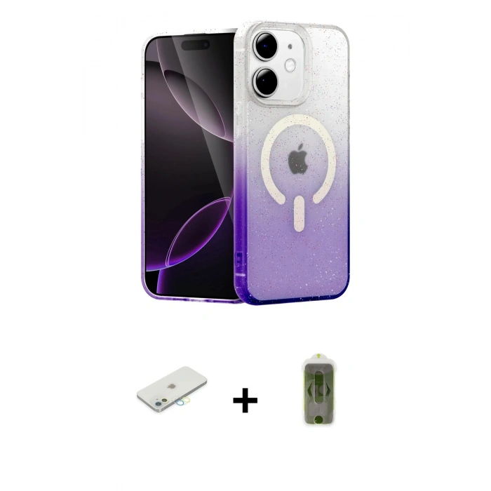 MARSİLYAN™- iPhone 12 Kılıf Eksen Minimal Özel Seri - Siyah Joko Magic 5D Hayalet Cam + Renkli Kamera Lens Koruma Cam - SI