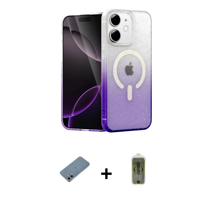 MARSİLYAN™- iPhone 12 Kılıf Eksen Minimal Özel Seri - Siyah Joko Magic 5D Hayalet Cam + Shine Kamera Lens Koruma Cam - SABE