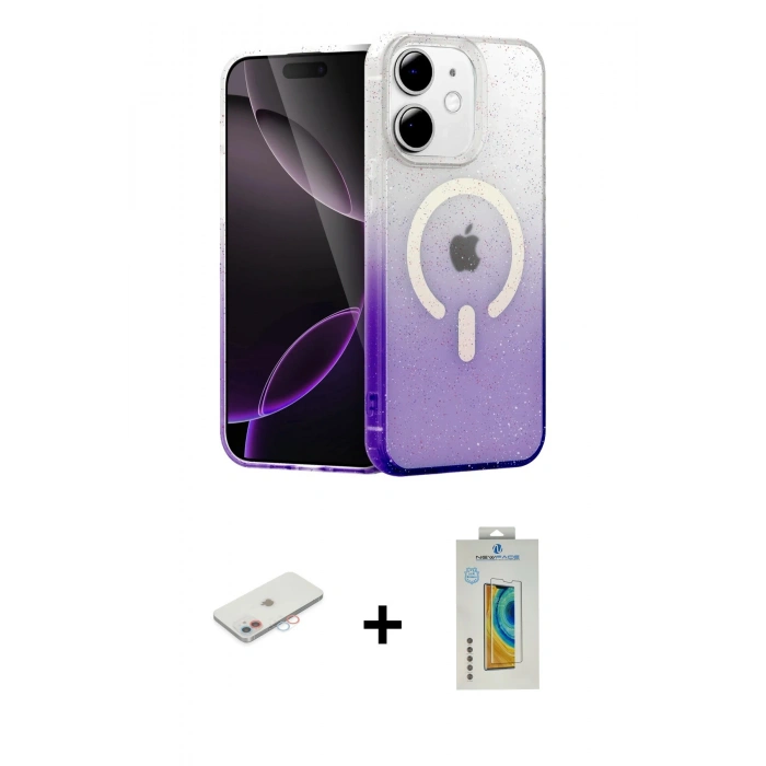 MARSİLYAN™- iPhone 12 Kılıf Eksen Minimal Özel Seri - Siyah Polymer Nano Ekran Koruyucu + Renkli Kamera Lens Koruma Cam - PE