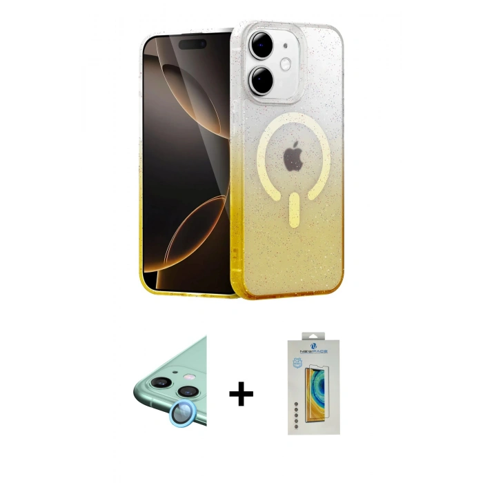 MARSİLYAN™- iPhone 12 Kılıf Eksen Minimal Özel Seri - Siyah Polymer Nano Ekran Koruyucu + Raze Metal Kamera Lens - MI