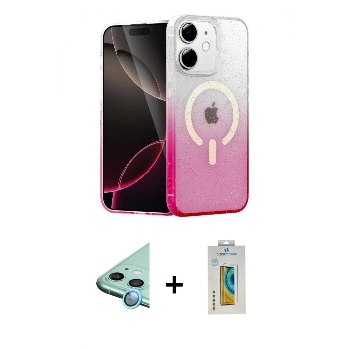 MARSİLYAN™- iPhone 12 Kılıf Eksen Minimal Özel Seri - Siyah Polymer Nano Ekran Koruyucu + Raze Metal Kamera Lens - MI