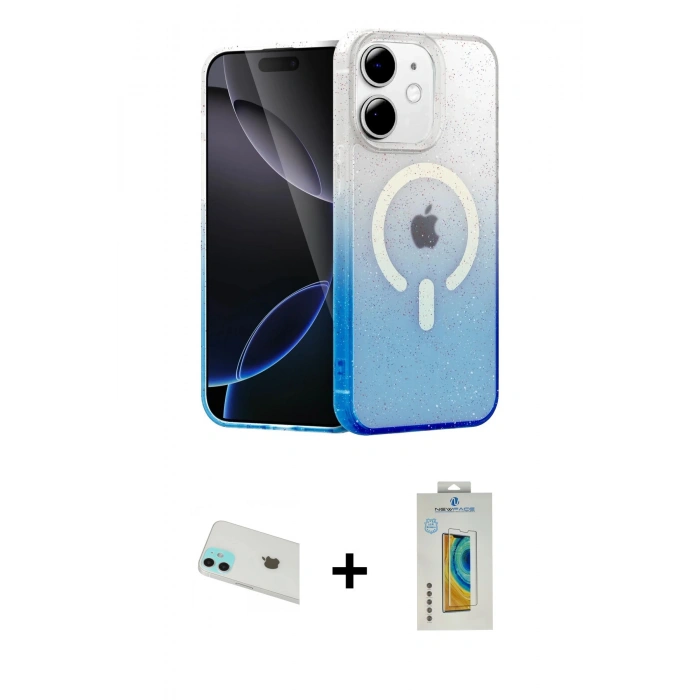 MARSİLYAN™- iPhone 12 Kılıf Eksen Minimal Özel Seri - Siyah Polymer Nano Ekran Koruyucu + Rainbow Kamera Lens Koruma Cam - YL