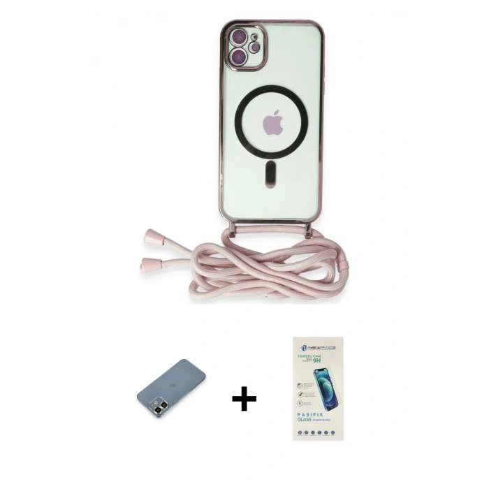 MARSİLYAN™- iPhone 12 Kılıf Eksen Özel Seri - Şeffaf Pasifik Cam Ekran Koruyucu + Metal Kamera Lens Koruma Cam - AKYL