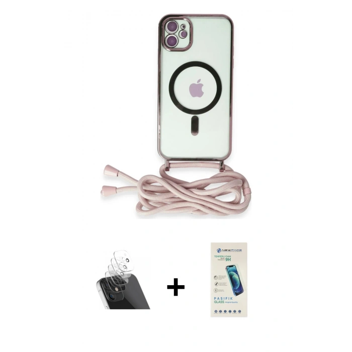 MARSİLYAN™- iPhone 12 Kılıf Eksen Özel Seri - Şeffaf Pasifik Cam Ekran Koruyucu + Kamera Lens Koruma Cam - SF
