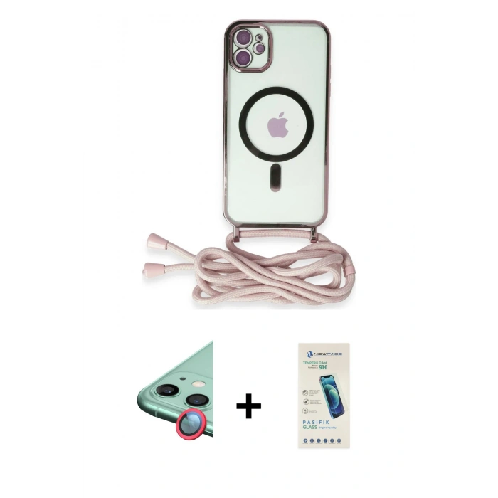 MARSİLYAN™- iPhone 12 Kılıf Eksen Özel Seri - Şeffaf Pasifik Cam Ekran Koruyucu + Raze Metal Kamera Lens - KI