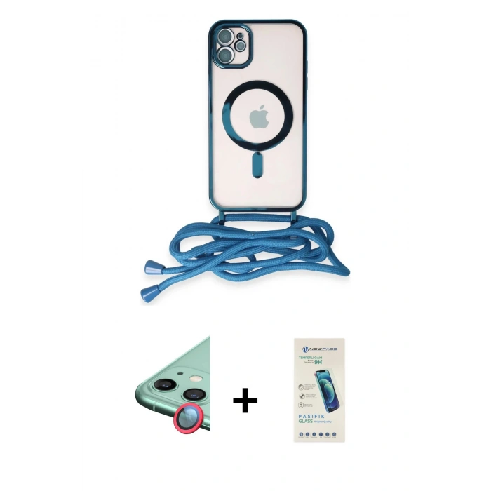 MARSİLYAN™- iPhone 12 Kılıf Eksen Özel Seri - Şeffaf Pasifik Cam Ekran Koruyucu + Raze Metal Kamera Lens - KI