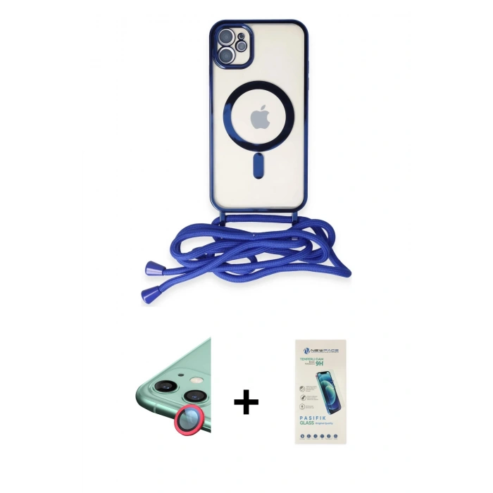 MARSİLYAN™- iPhone 12 Kılıf Eksen Özel Seri - Şeffaf Pasifik Cam Ekran Koruyucu + Raze Metal Kamera Lens - KI