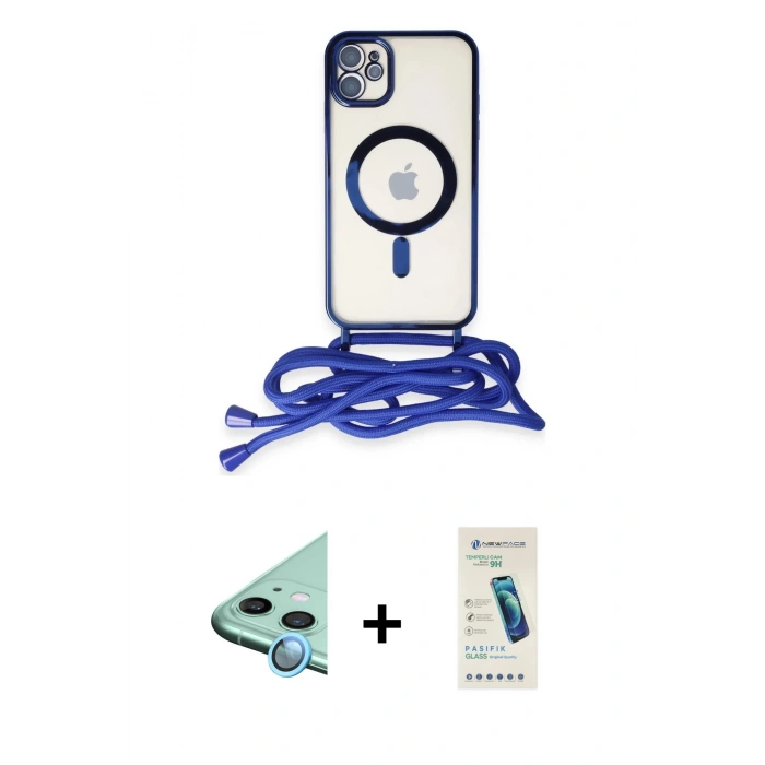 MARSİLYAN™- iPhone 12 Kılıf Eksen Özel Seri - Şeffaf Pasifik Cam Ekran Koruyucu + Raze Metal Kamera Lens - MI