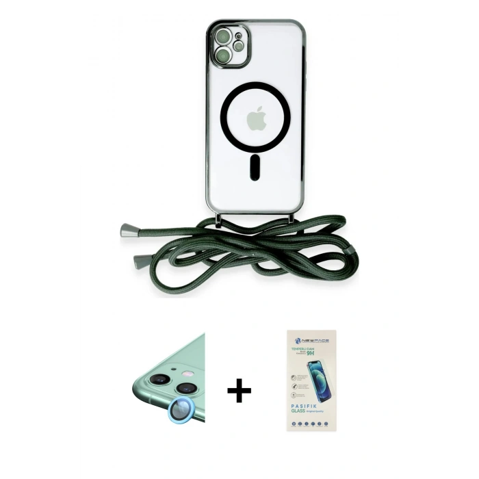 MARSİLYAN™- iPhone 12 Kılıf Eksen Özel Seri - Şeffaf Pasifik Cam Ekran Koruyucu + Raze Metal Kamera Lens - MI