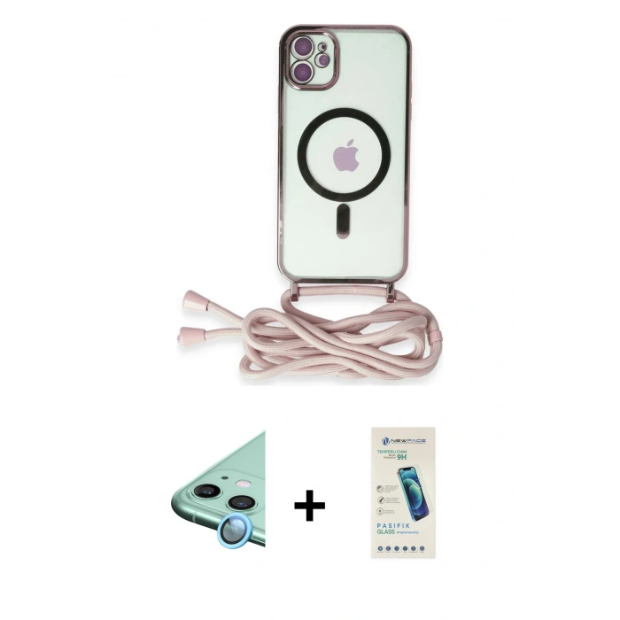 MARSİLYAN™- iPhone 12 Kılıf Eksen Özel Seri - Şeffaf Pasifik Cam Ekran Koruyucu + Raze Metal Kamera Lens - MI