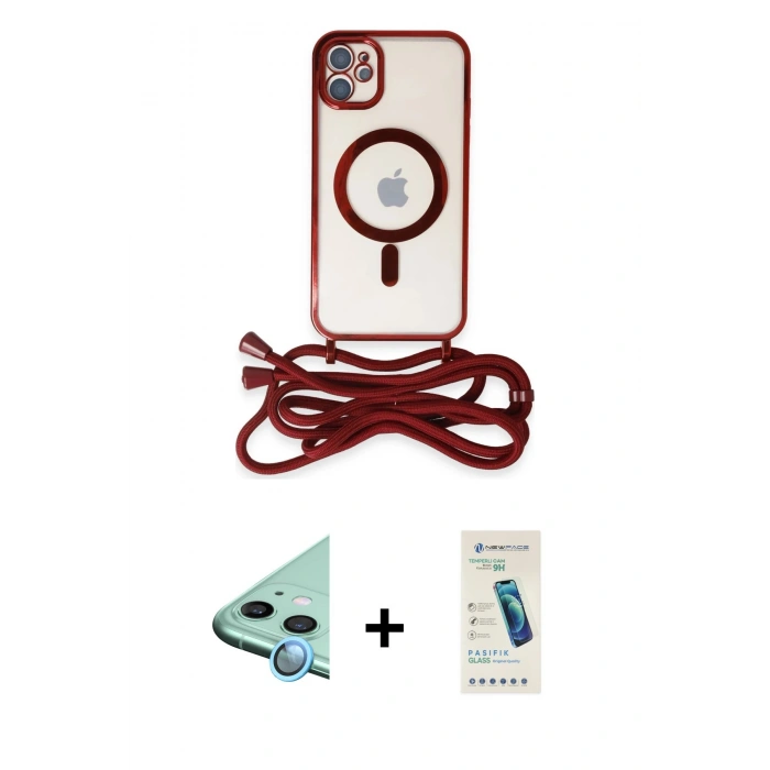MARSİLYAN™- iPhone 12 Kılıf Eksen Özel Seri - Şeffaf Pasifik Cam Ekran Koruyucu + Raze Metal Kamera Lens - MI
