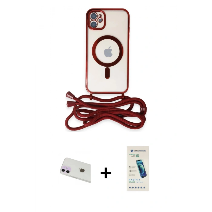 MARSİLYAN™- iPhone 12 Kılıf Eksen Özel Seri - Şeffaf Pasifik Cam Ekran Koruyucu + Mor Rainbow Kamera Lens Koruma Cam