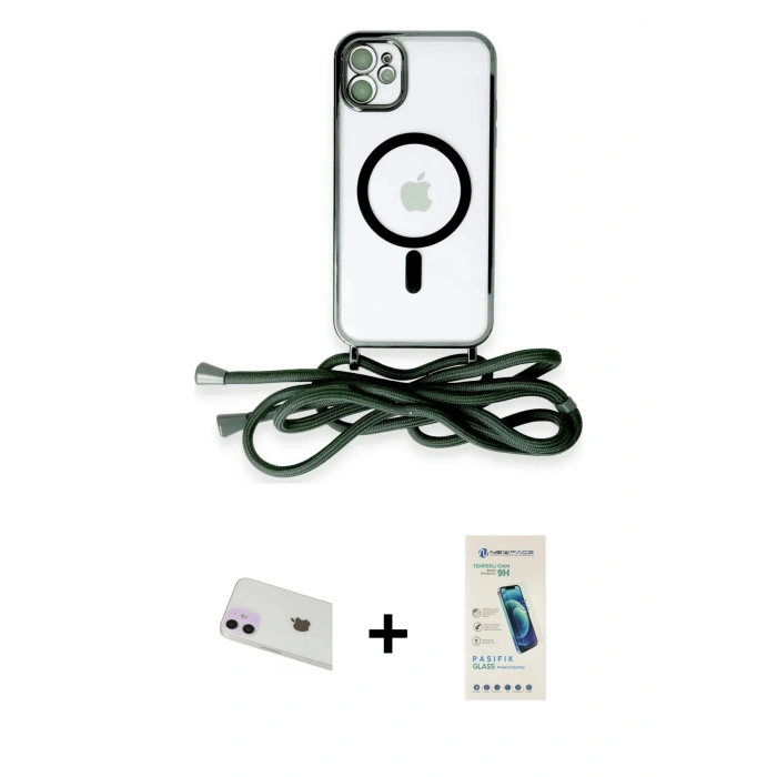 MARSİLYAN™- iPhone 12 Kılıf Eksen Özel Seri - Şeffaf Pasifik Cam Ekran Koruyucu + Rainbow Kamera Lens Koruma Cam - MR